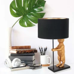 Anne Light & Home Tafellamp Animaux Stokstaartje Linnen Zwart/Goud