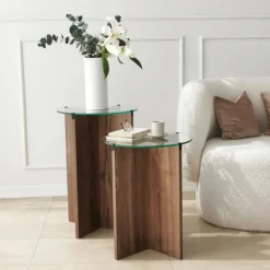 Arabic House Bijzettafel Lily Walnoot Set van 2