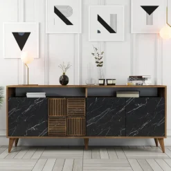 Arabic House Dressoir Milan Marmerlook /Walnoot 180cm Zwart Clearance