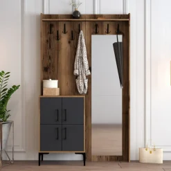 Arabic House Garderobemeubel Berlin met spiegel Melamine Walnoot Antraciet Antraciet/Walnoot Outlet