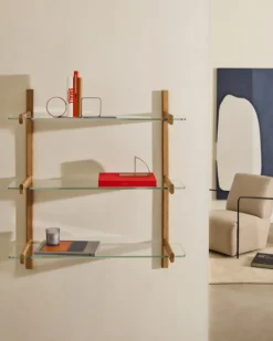 Kave Home Wandrek Sitra Modulair 3-glazen Planken Eikenhout 90cm