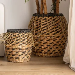 Kodu Mand Set van 2 Rond Blair Naturel Fiber Zwart