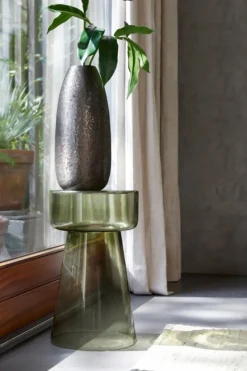 Light & Living Bijzettafel Dakwa Glas Groen Ø30cm Grijs