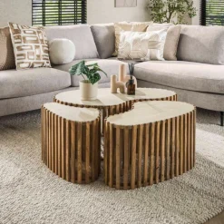 GM Salontafel Nuovo Niervorm Travertin Set van 3 - Giga Meubel