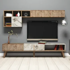 Arabic House Tv-Meubel & Wandplank Milan Melamine Walnoot Wit Incl. Wandschap Sale