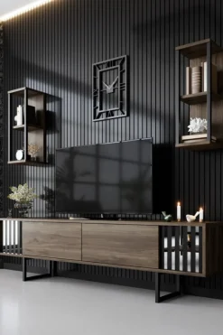 Arabic House Tv-meubel Chrome Line met Wandschappen Walnoot Best