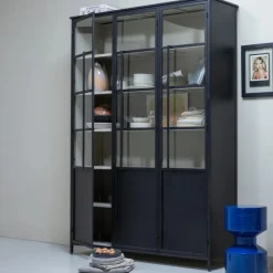 Woood Vitrinekast Exhibit Metaal 3-Deurs Zwart Sale