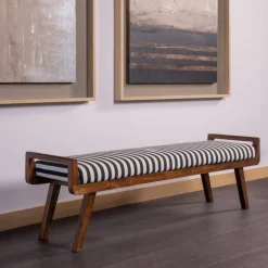 Woood Bankje Valo Hout Bruin Met Streepstof Zwart/wit Best