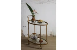 Woood Push Trolley Antique Brass