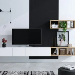 Arabic House Zwevend Tv-meubel Pia Wit/Naturel met Wandschap Hot